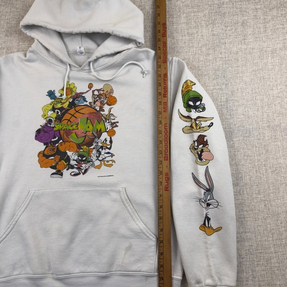 Vintage Space Jam Looney Tunes Hoodie White Cartoon Movie Pullover Men's S - Picture 7 of 16